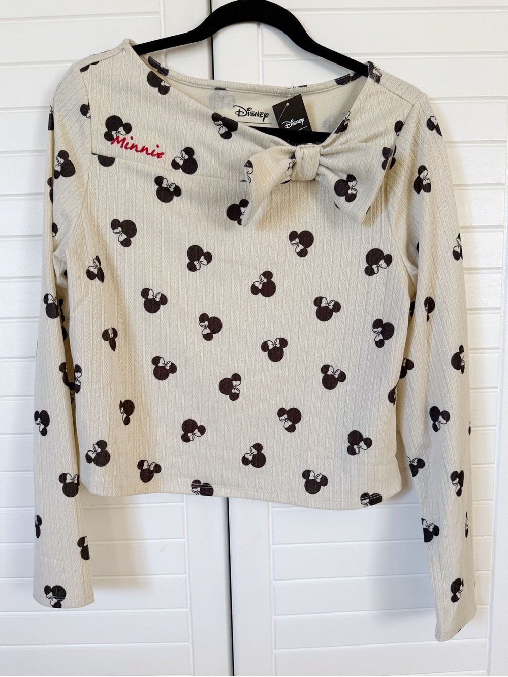 Her Universe Disney Cream Minnie Mouse Bow-Detail Long Sleeve Top - XL